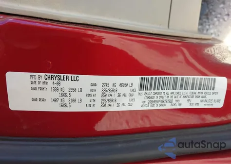 2008 Chrysler Town & Country Touring from USA, damaged, VIN 2A8HR54P78R787892